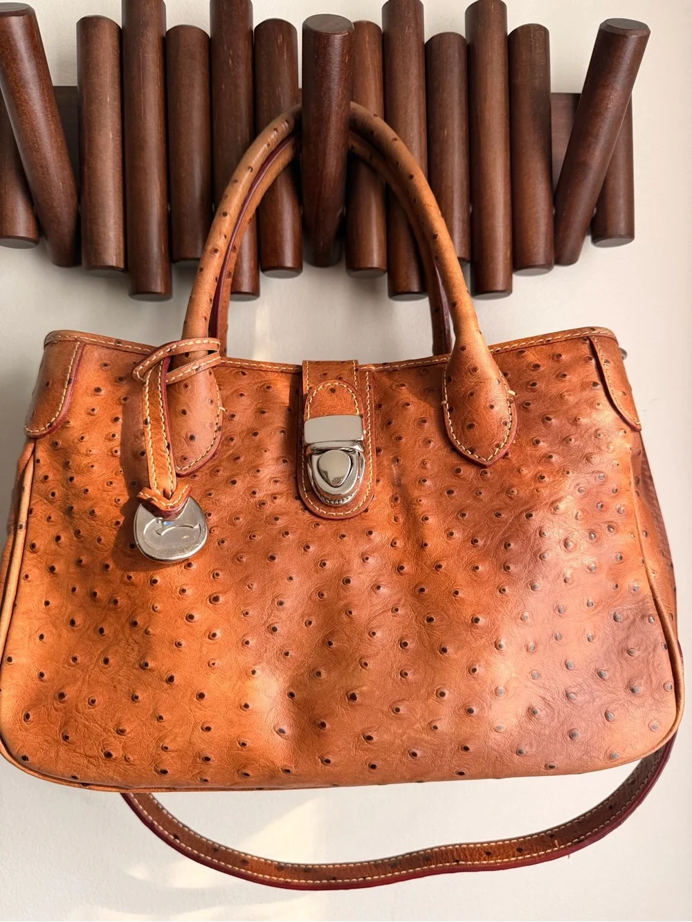 Dooney & Bourke Tan Ostrich-Texture Satchel Vintage